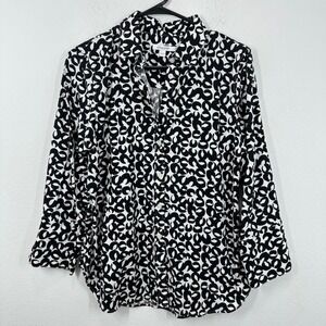 Chico's Women's Black & White Print Long Sleeve Button‎ Down Shirt Size 0.5 US 6